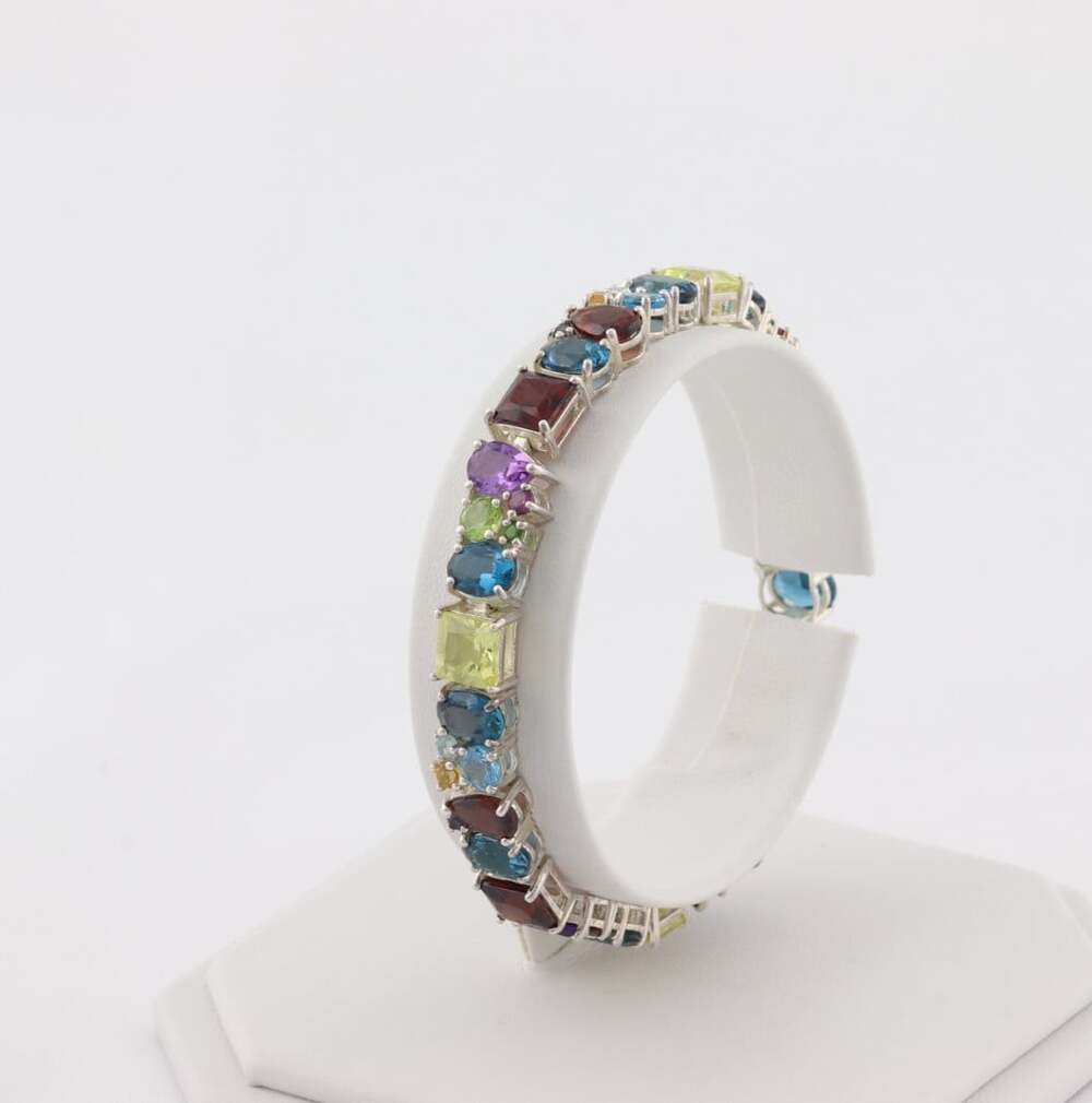 Sterling Silver Natural Multi Gemstone Tennis Bracelet 7 1/8" inch - Picture 3 of 7